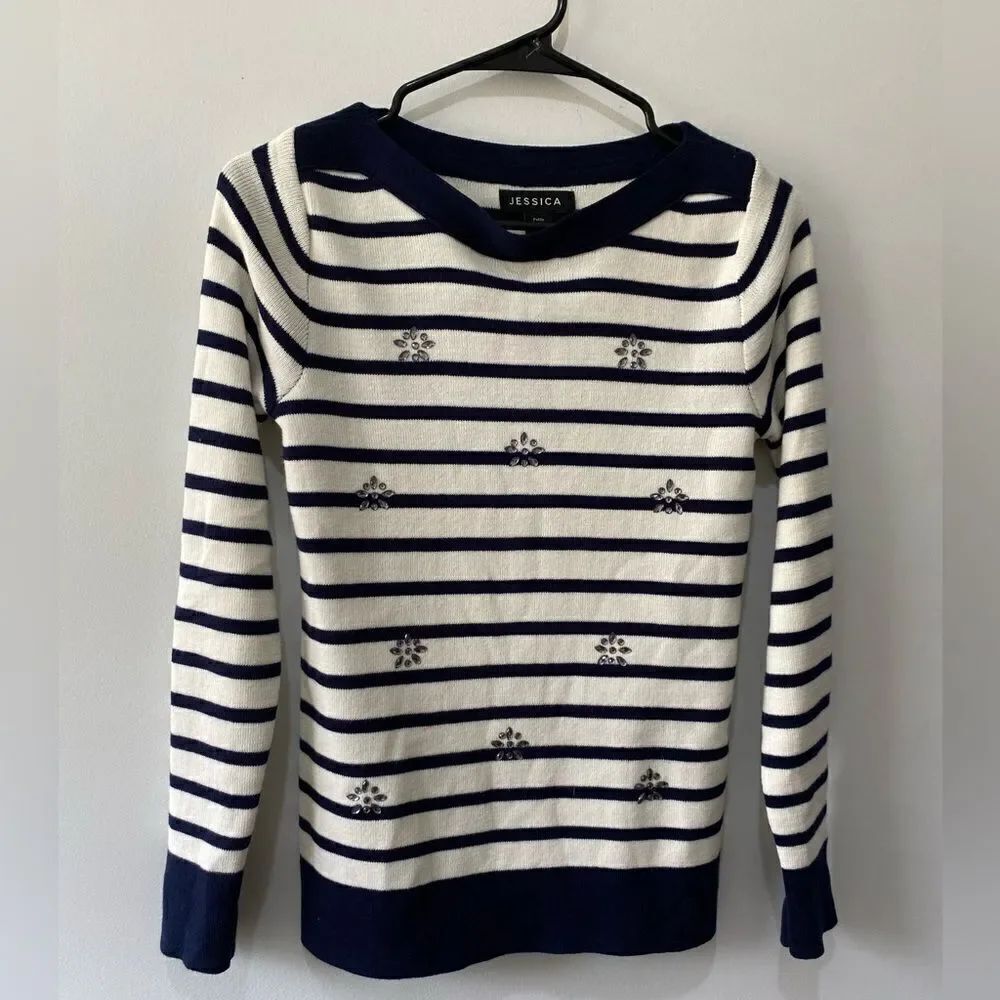 Jessica navy sweater with jewel flowers